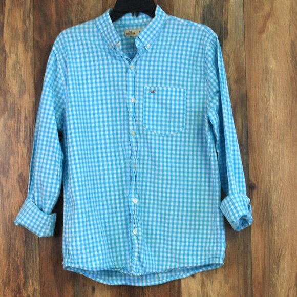 Hollister Men's Blue White Checkered Business Casual Button Down Shirt M - Picture 1 of 3